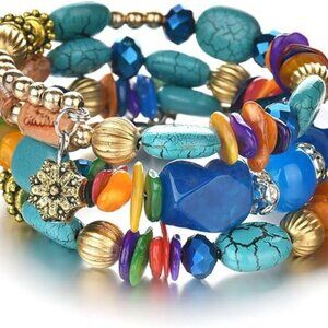 Boho Multilayer Irregular Agate Beads Charm Bracelets for Women Vintage Jade Sto